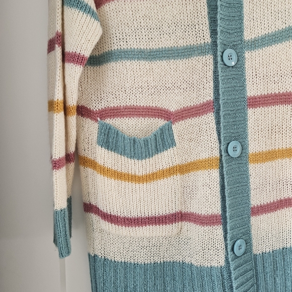 LuLaRoe Teal and Cream Striped Cardigan - Picture 2 of 4